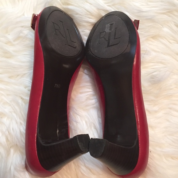 Ralph Lauren Red Leather Peep Toe Heels, 7.5M - Picture 6 of 7